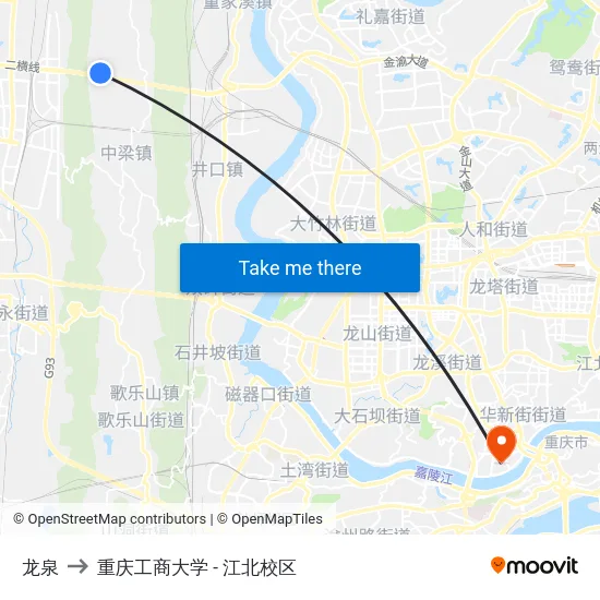 龙泉 to 重庆工商大学 - 江北校区 map