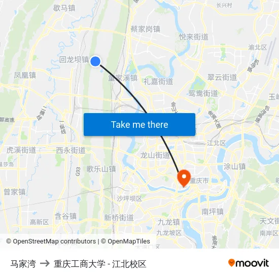 马家湾 to 重庆工商大学 - 江北校区 map