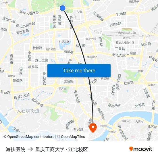 海扶医院 to 重庆工商大学 - 江北校区 map