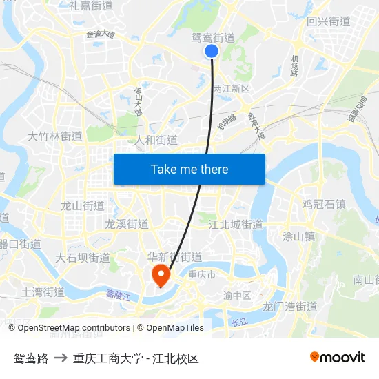 鸳鸯路 to 重庆工商大学 - 江北校区 map