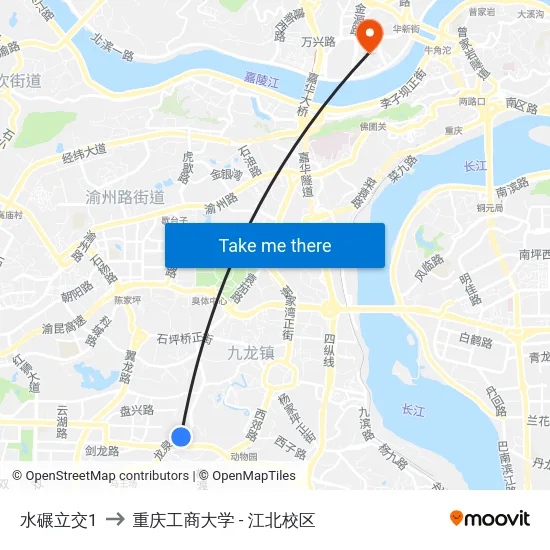 水碾立交1 to 重庆工商大学 - 江北校区 map