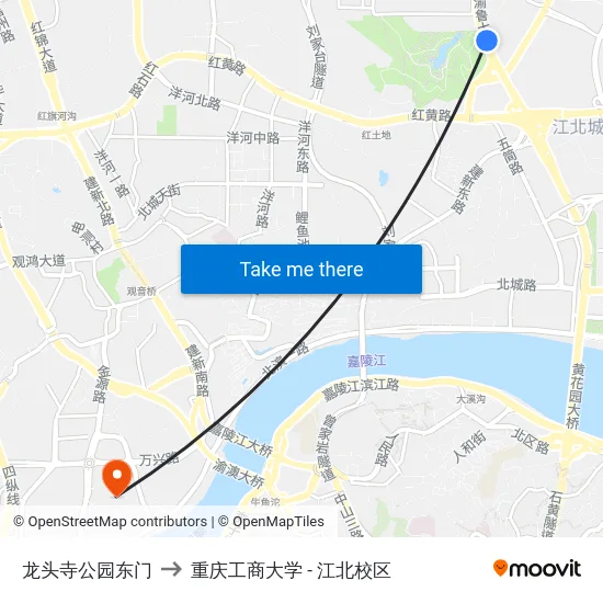 龙头寺公园东门 to 重庆工商大学 - 江北校区 map