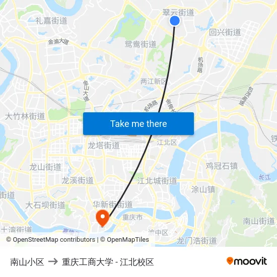 南山小区 to 重庆工商大学 - 江北校区 map