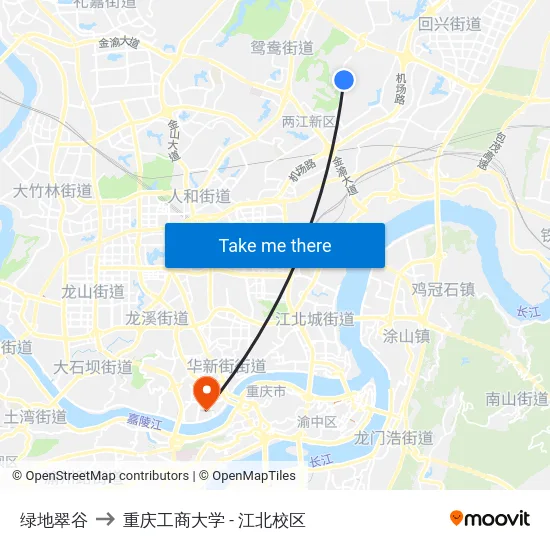 绿地翠谷 to 重庆工商大学 - 江北校区 map