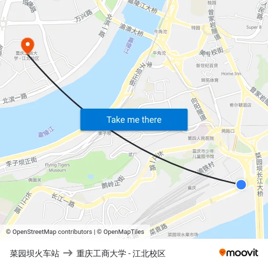 菜园坝火车站 to 重庆工商大学 - 江北校区 map