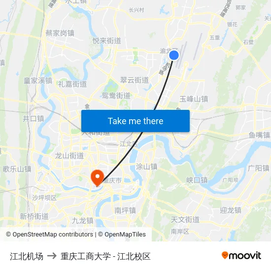 江北机场 to 重庆工商大学 - 江北校区 map