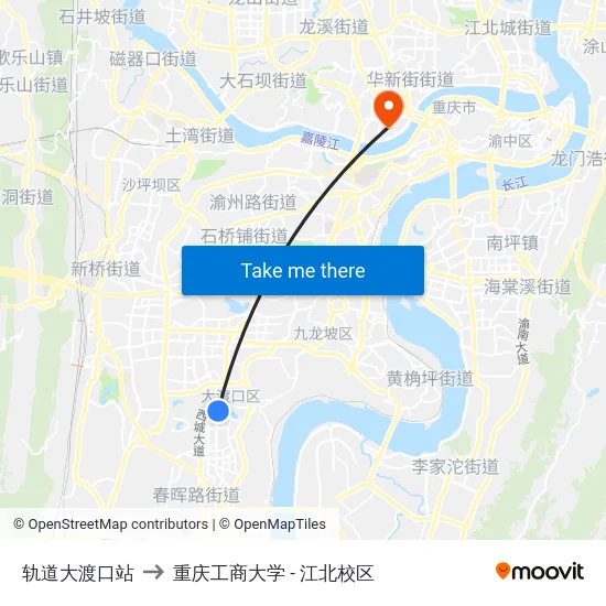 轨道大渡口站 to 重庆工商大学 - 江北校区 map