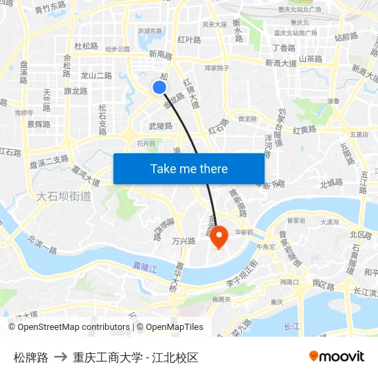 松牌路 to 重庆工商大学 - 江北校区 map