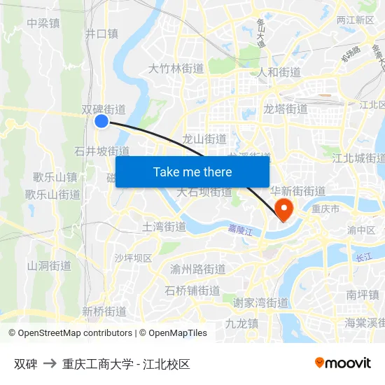 双碑 to 重庆工商大学 - 江北校区 map