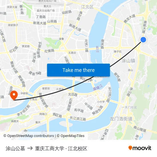 涂山公墓 to 重庆工商大学 - 江北校区 map