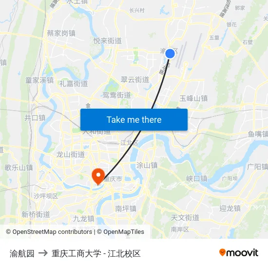渝航园 to 重庆工商大学 - 江北校区 map
