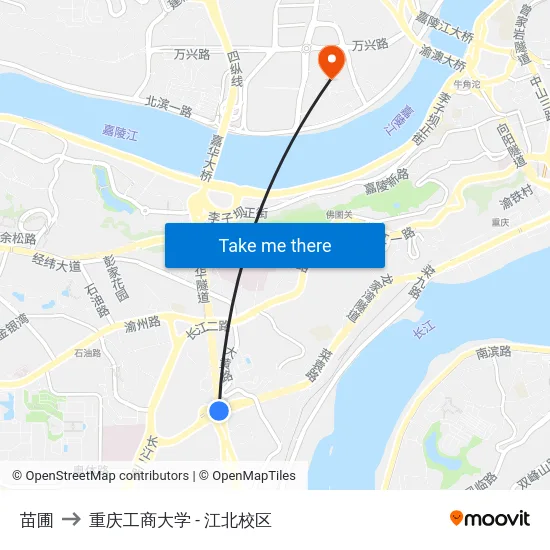 苗圃 to 重庆工商大学 - 江北校区 map