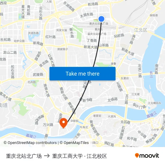重庆北站北广场 to 重庆工商大学 - 江北校区 map