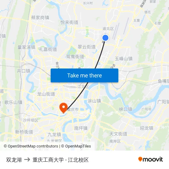 双龙湖 to 重庆工商大学 - 江北校区 map