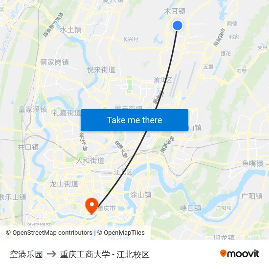 空港乐园 to 重庆工商大学 - 江北校区 map