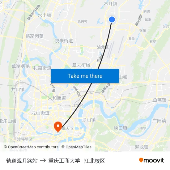 轨道观月路站 to 重庆工商大学 - 江北校区 map