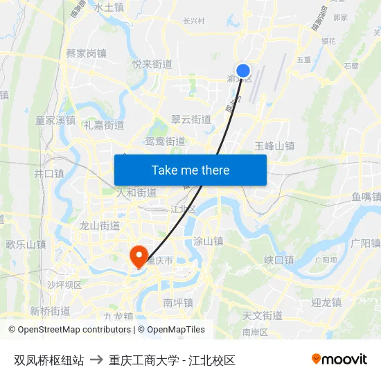双凤桥枢纽站 to 重庆工商大学 - 江北校区 map