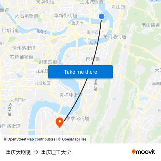 重庆大剧院 to 重庆理工大学 map