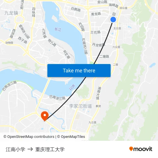 江南小学 to 重庆理工大学 map