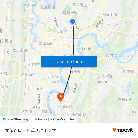 龙荣路口 to 重庆理工大学 map