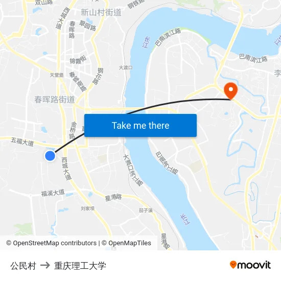 公民村 to 重庆理工大学 map