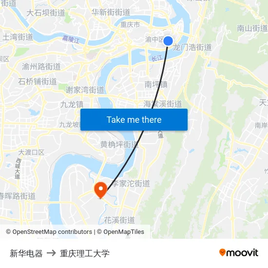 新华电器 to 重庆理工大学 map