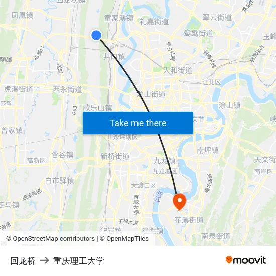 回龙桥 to 重庆理工大学 map