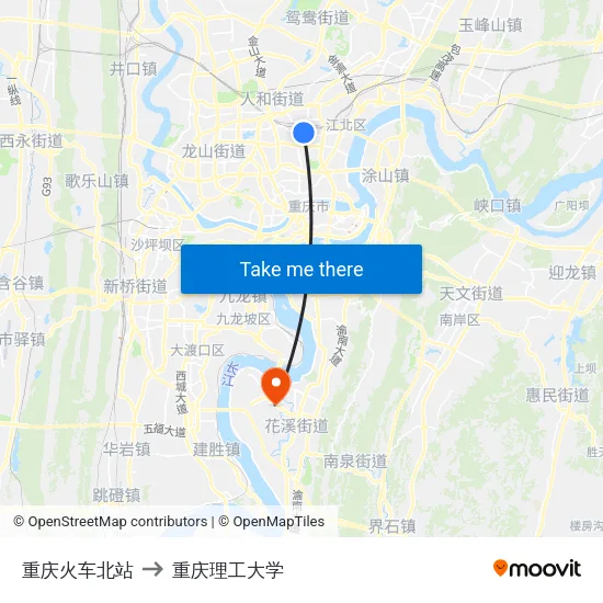 重庆火车北站 to 重庆理工大学 map