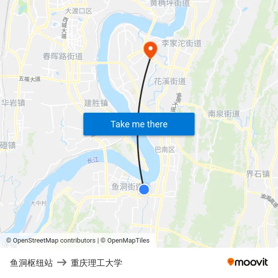 鱼洞枢纽站 to 重庆理工大学 map