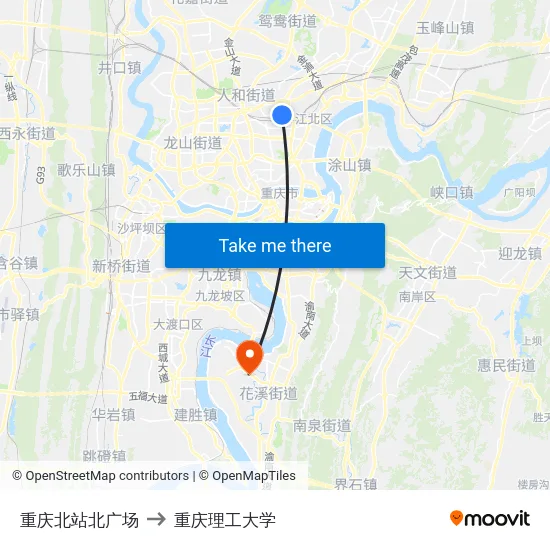 重庆北站北广场 to 重庆理工大学 map