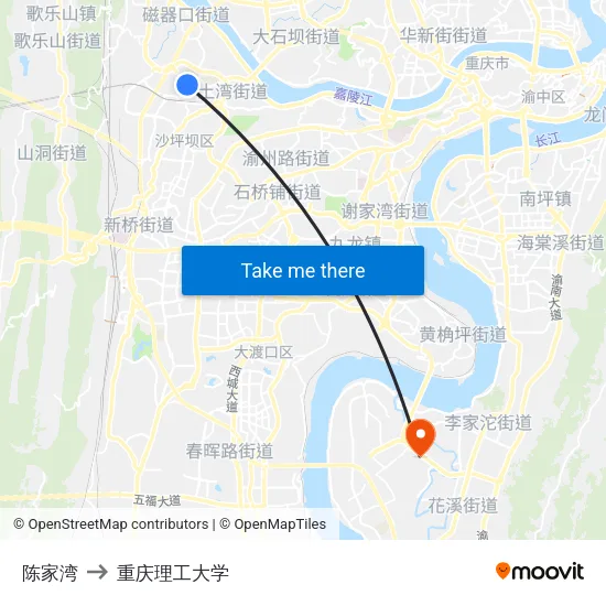 陈家湾 to 重庆理工大学 map