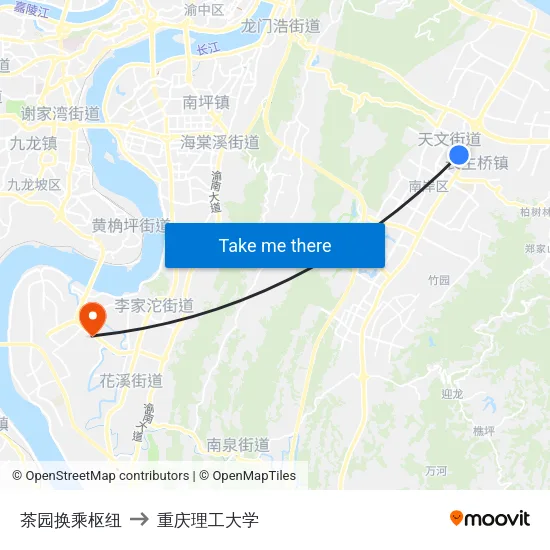 茶园换乘枢纽 to 重庆理工大学 map