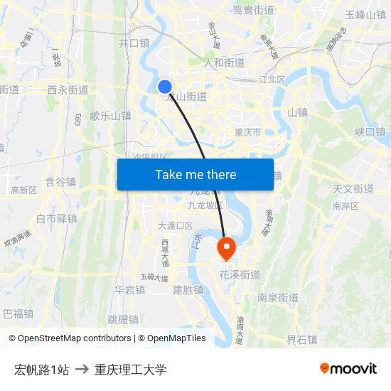 宏帆路1站 to 重庆理工大学 map