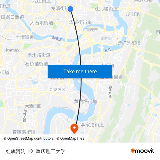 红旗河沟 to 重庆理工大学 map