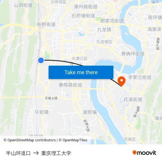 半山环道口 to 重庆理工大学 map