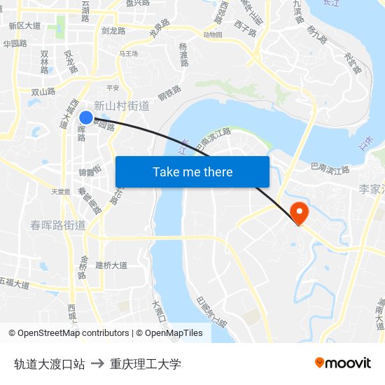 轨道大渡口站 to 重庆理工大学 map