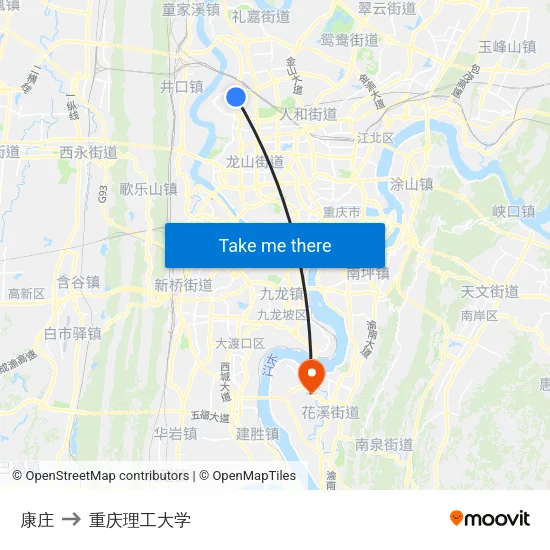 康庄 to 重庆理工大学 map