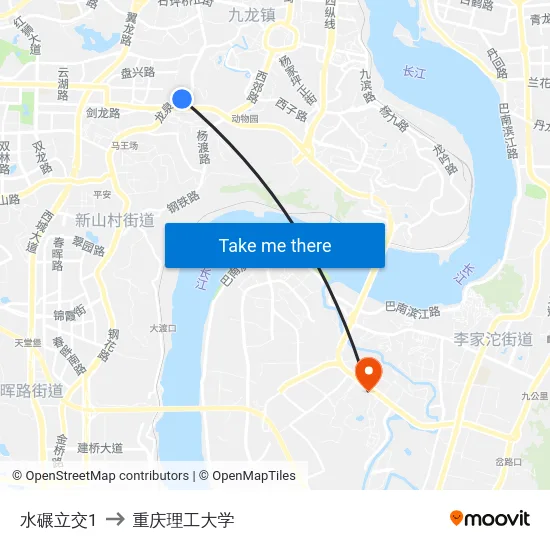 水碾立交1 to 重庆理工大学 map