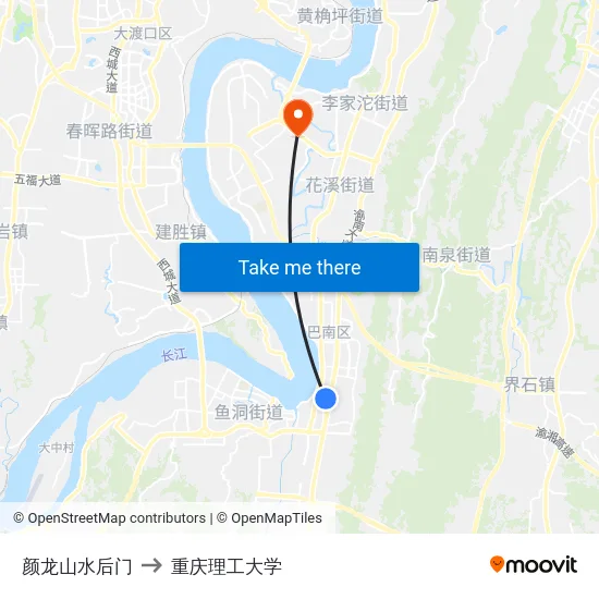 颜龙山水后门 to 重庆理工大学 map