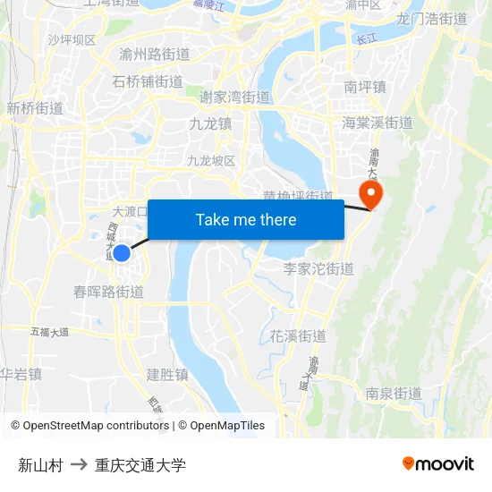 新山村 to 重庆交通大学 map