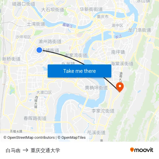白马凼 to 重庆交通大学 map