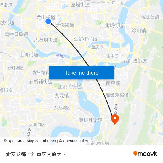 渝安龙都 to 重庆交通大学 map