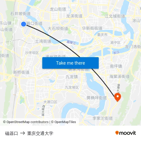 磁器口 to 重庆交通大学 map
