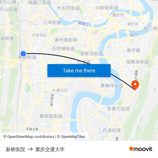 新桥医院 to 重庆交通大学 map