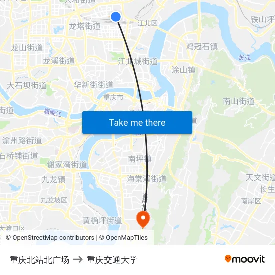 重庆北站北广场 to 重庆交通大学 map