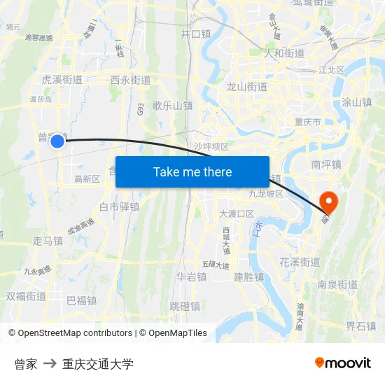曾家 to 重庆交通大学 map