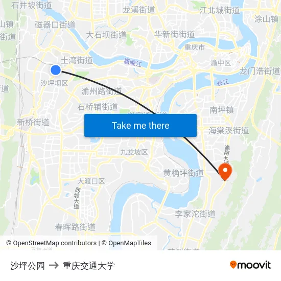 沙坪公园 to 重庆交通大学 map