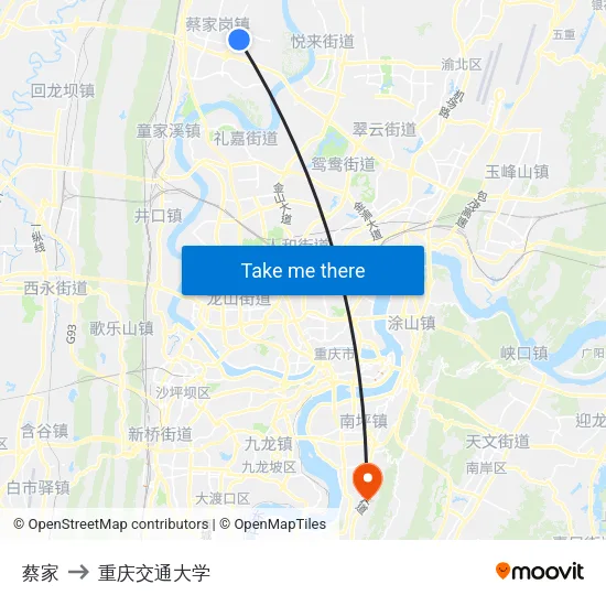 蔡家 to 重庆交通大学 map