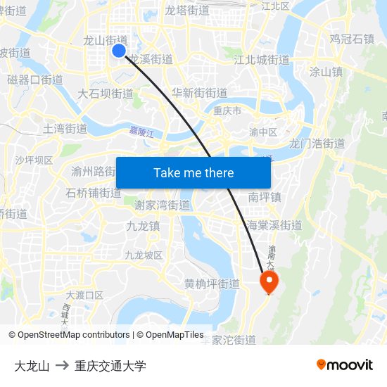 大龙山 to 重庆交通大学 map