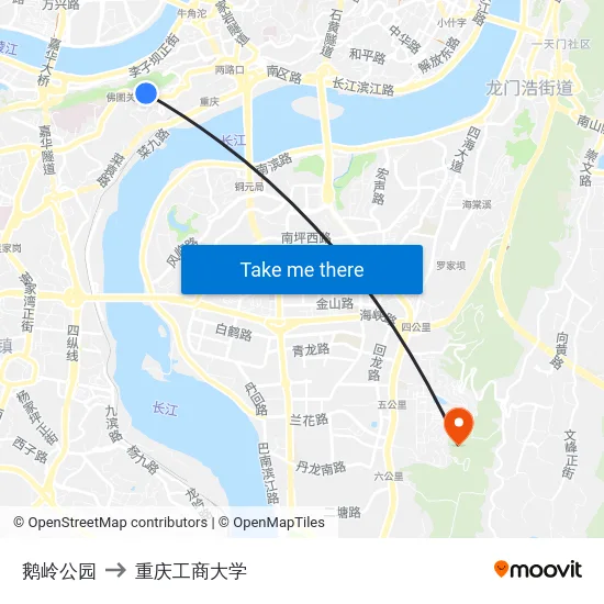 鹅岭公园 to 重庆工商大学 map